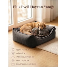Plus Silinebilir Kedi Köpek Yatağı, Koltuk Kumaşı, Yıkanabilir, Gri, Large