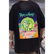 Unisex Rick And Morty Baskılı T-shirt Siyah