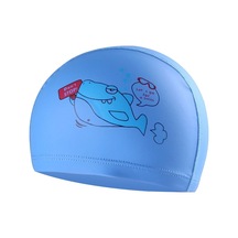 Çocuk Su Geçirmez Saç Bakımı Pu Kaplamalı Karikatür Desen Yüzme Kap Mavi Köpekbalığı Mavi