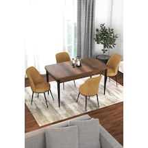 Canisa Concept Kor Serisi, 70x114 Açılabilir Yemek Masası Takımı, Barok Ahşap Desen Masa Ve 4 Cappucino Sandalye Masa Barok Sandalyeler Cappuccıno