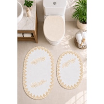 3lü Set Gold Fransız Dantelli Lüks Banyo Paspası Kaymaz Tabanlı Çeyizlik Hediyelik Banyo Paspas Seti
