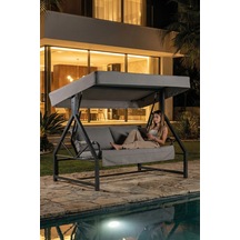 Lumis Garden Luna 3 Kişilik Gölgelikli Bahçe Salıncağı Ayarlanabilir Tente, Minderli, Metal Iskelet Gri