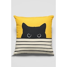 Tr Premium Tay Tüyü Dokuma Kedili Kumaş Çift Taraflı Kırlent Yastık Kılıfı 43x43cm Krl064 Diğer