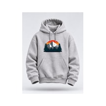 North Whiskers Gün Batımı Dağ Manzarası Unisex Hoodie Doğa Baskılı Kapüşonlu Sweatshirt Gri - 935838601 Gri - 935838601 Gri