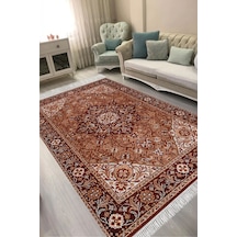 Alanur Kaymaz Yıkanabilir Dijital Baskılı Salon Halısı Trend Saçaklı Otantik E6001 Renkli