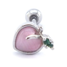 Ferizz 316l Çelik Zirkon Taşlı Pembe Elma Şeklinde Piercing Pembe
