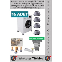 Titreşimönleyici Kaydırmaz Ses Titreşim Önleyici Çamaşır Makinesi Mobilya Sabitleyici Ayak 16 Adet Gri