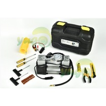 Hava Kompresörü Metal 12v Profesyonel Jumbo Çi̇ft Pi̇stonlu Lasti̇k Tami̇r Ki̇tli Set