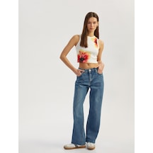 Koton Çiçek Baskılı Kolsuz Bisiklet Yaka Slim Fit Üst Ekru 5sal30100ık Ekru