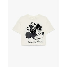 Koton Lisanslı Minnie Mouse Baskılı Ekru Kız Çocuk T-shirt 6skg10198ak Ekru