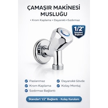 Çamaşır Makinesi Musluğu 1/2'' Krom Pirinç Dayanıklı Sızdırmaz Bulaşık Makinesi Uyumlu Metalik
