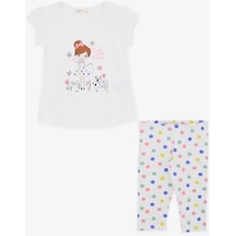 Breeze Kız Bebek Çocuk Pamuklu Renkli Puantiyetili Taytlı Takım-12726-krem Krem