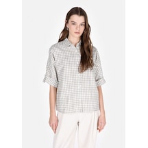 Colin's Colins Regular Fit Shirt Neck Kareli Kadın Yeşil Roll-up Gömlek Cl1074029 Q1.v1 Sag Sage Yeşil