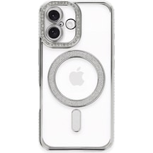 Apple iPhone Uyumlu 16 Plus Kılıf Joke Simli Magneticsafe Kılıf - Gümüş Bzsxx00 1