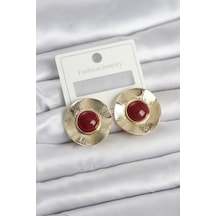 Vintage Model Bordo Gold Renk Pirinç Kadın Küpe Çok Renkli