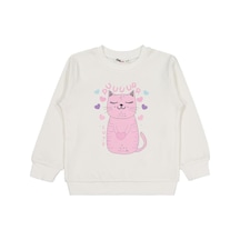 Civil Girls Kedi Baskılı 2-5 Yaş Sweatshirt - Ekru