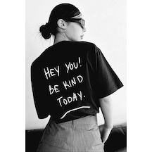 Kadın Baskılı T-shirt Kısa Kol Bisiklet Yaka Ovarsize Rahat Kalıp Tişört T-shirt - Siyah Siyah