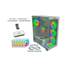 Aztech Azt201-w 600w Temperlı Cam U.kumandalı+5xrgb Fan Akvaryum Gamıng Kasa Beyaz