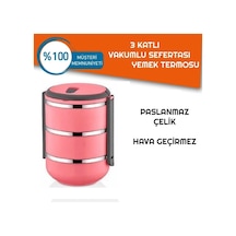 Sefer Tası Yemek Termosu Saklama Kabı Termosu 3lü - Pembe Çok Renkli