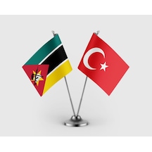 Mozambik Bayrağı Ve Türk Bayrağı İkili Saten Masa Bayrağı Takımı Diğer