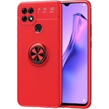 Oppo A15 Ultra Koruma Sağlayan Stant Özellikli Yüzüklü Ravel Silikon Kılıf Kirmizi