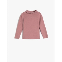 Koton Basic Sweatshirt Dik İşlemeli Yaka Arkadan Düğmeli Uzun Kollu Pembe 4wmg90007at Gül