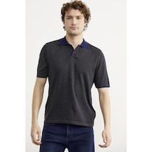 Pamuk Polo Yaka Kısa Kol Triko Tişört - Antrasit Antrasit