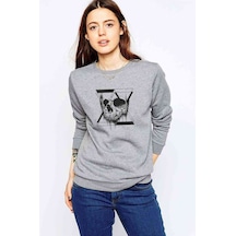 Skull Triangle Baskılı Gri Kadın Sweatshirt