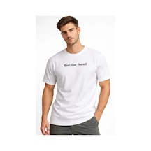 Ertaştrendstore Erkek Wafıl Kumaş Tişört Regular Kalıp Bisiklet Yaka Baskılı T-shirt - Beyaz Çok Renk