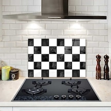 Decorita Cam Ocak Arkası Koruyucu | Damalı Desen | 40cm x 60cm