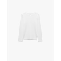 Koton Pamuklu Slim Fit Uzun Kollu Bisiklet Yaka Basic Tişört Beyaz 7wkg10096ak
