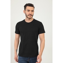 Erkek Bisiklet Yaka Regular Fit Carbon Fırçalı Tişört Siyah