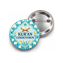 Kur An Ezberliyorum - Turkuaz Çiçek Çerçevesi - 58mm Rozet Çok Renkli
