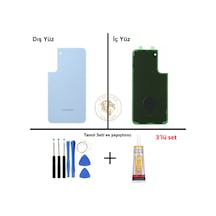 Samsung Galaxy S22 Plus Mavi Renk Arka Kapak + Tamir Seti + B7000 Yapıştırıcı Arka Cam Batarya Kapağı Pil Kapağı Lazer Kesim Back Cover Galaxy S22 Plus Uyumlu