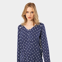 Türen Çiçek Desenli Uzun Kollu Patlı Pijama Takımı 3382/lacivert 001 Türen Çiçek Desenli Uzun Kollu Patlı Pijama Takımı 3382/lacivert 001