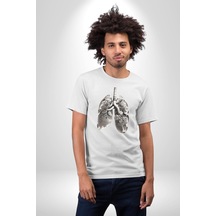 Porselen Akciğer Çiçekler Açmış Unisex Unisex Beyaz Organik Baskılı T-shirt Penye Yüksek Kalite Beyaz