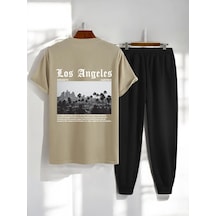 Uyguntarz Unisex Los Angles Baskılı 2'li Eşofman Takımı Bej