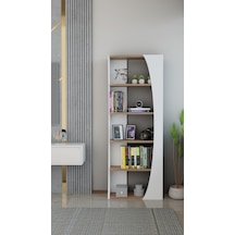 6 Raflı Kitaplık 50 Cm Seti Salon Rafı Ofis Mobilyası - Dekoratif & Kitap Rafı Atlantik Çam - Beyaz