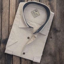 Linen Keten Klasik Kısa Kollu İki Cepli Kapaklı Krem Baba Gömleği Regular Kalıp -10144 Krem