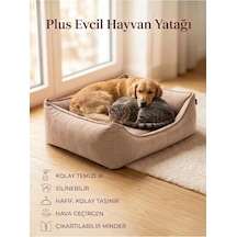 Plus Silinebilir Kedi Köpek Yatağı, Koltuk Kumaşı, Çıkartılabilir Minder, Bej, Xl