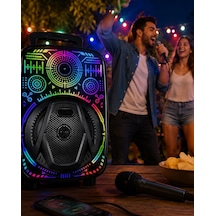 Hubrendy Tekno 8 İnç Taşınabilir Karaoke Hoparlör Mikrofonlu Rgb Işıklı Bluetooth Speaker