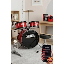 Midex Cd 300 X-Rd Akustik Çocuk Baterisi Davulu Seti & 5 -14 Yaş İçin Full Set Kırmızı