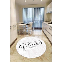 Beyaz Kaymaz Kitchen Yazılı Yuvarlak Mutfak Halısı Ar802n11