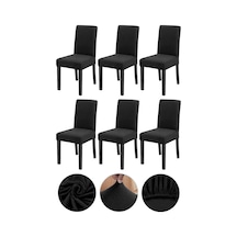 Bambu Nano Kumaş Likralı Yık Anabilir 6'lı Sandalye Kılıfı Lastikli Sandalye Örtüsü 6 Adet - Siyah