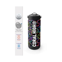 Coral High Çok Renkli Kalp Desenli Katlanır Ağızlıklı Çelik Termos 650 Ml 38382 Siyah