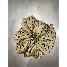 Mois Atelier Bej Leopar Desenli Saten Kumaş Lastikli Kadın Simit Saç Tokası Bej
