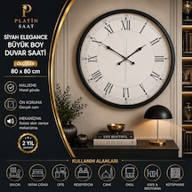 Siyah Elegance Büyük Boy 80 Cm Metal Duvar Saati