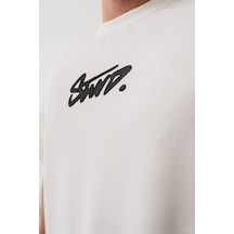 Erkek Tişört Yazlık Baskılı Oversize Kısa Kol T-shirt - Beyaz