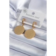 Ezoconcept 316l Çelik Gold Renk Pentagram Yıldızı İşleme Model Kadın Küpe