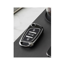 Citroen Bellingo-c2-c3-c4 Peugeot Partner307-207-308-5008 3 Düğmeli Silikon Anahtar Koruma Kılıfı Siyah Gümüş